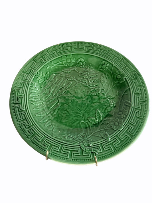 Vintage Italian green glazed botanical charger with raised fern & flor