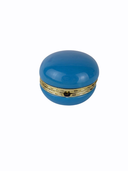Blue Porcelain Macaron Trinket Box with Gold-Tone Hinge