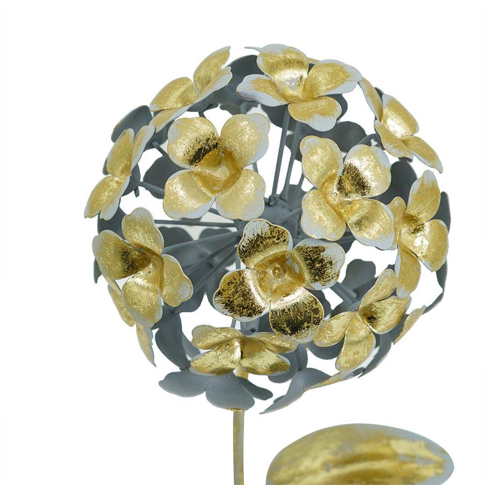 Gold Iron Hydrangea Statue on Round Base 5x5x14"