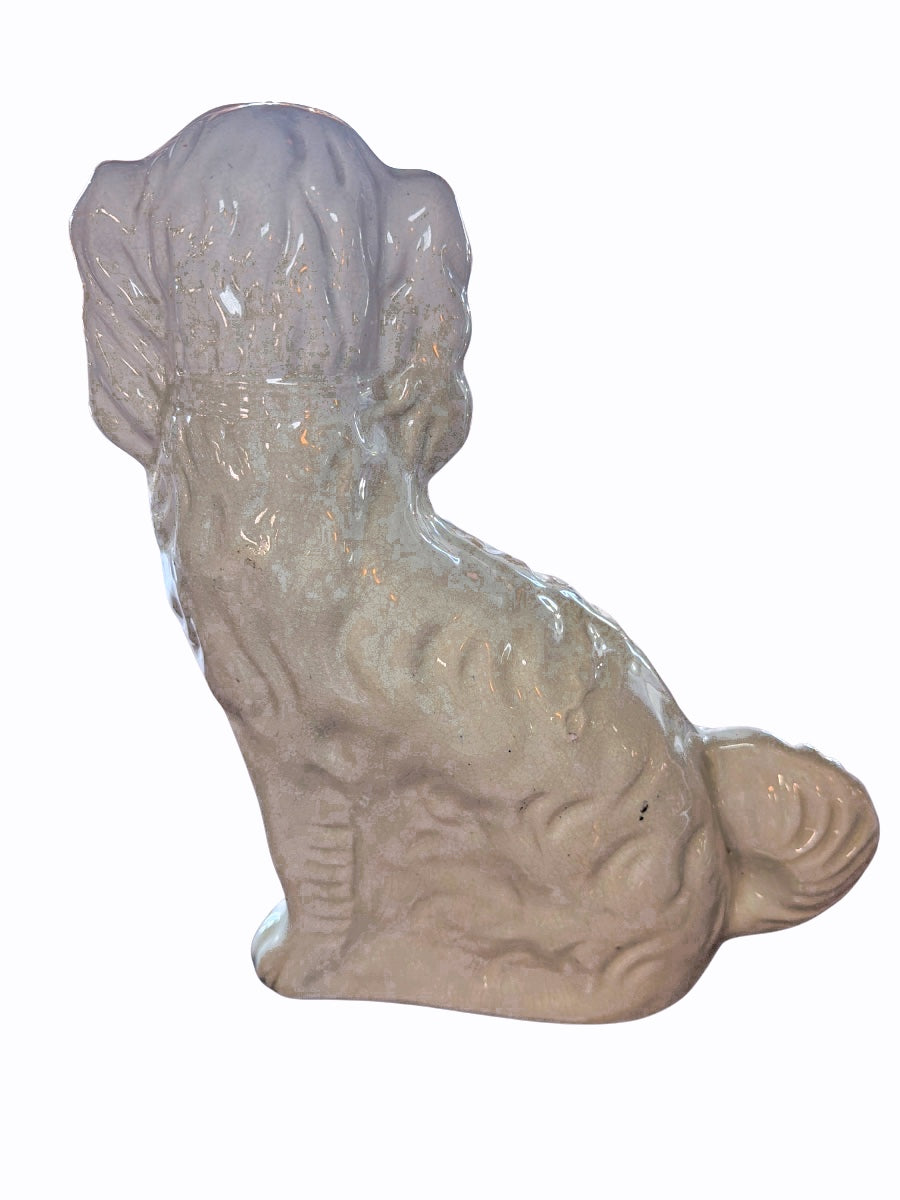 Antique Staffordshire Spaniel Dog Figurine White Glazed 12.5 inch