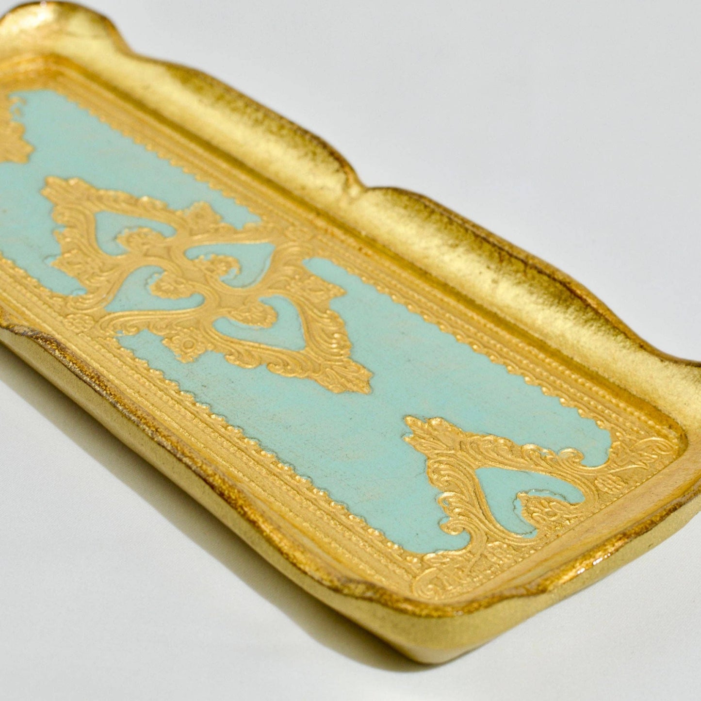 Florentine Carved Gilded Wood Narrow Tray, Made in Italy: Sky Blue