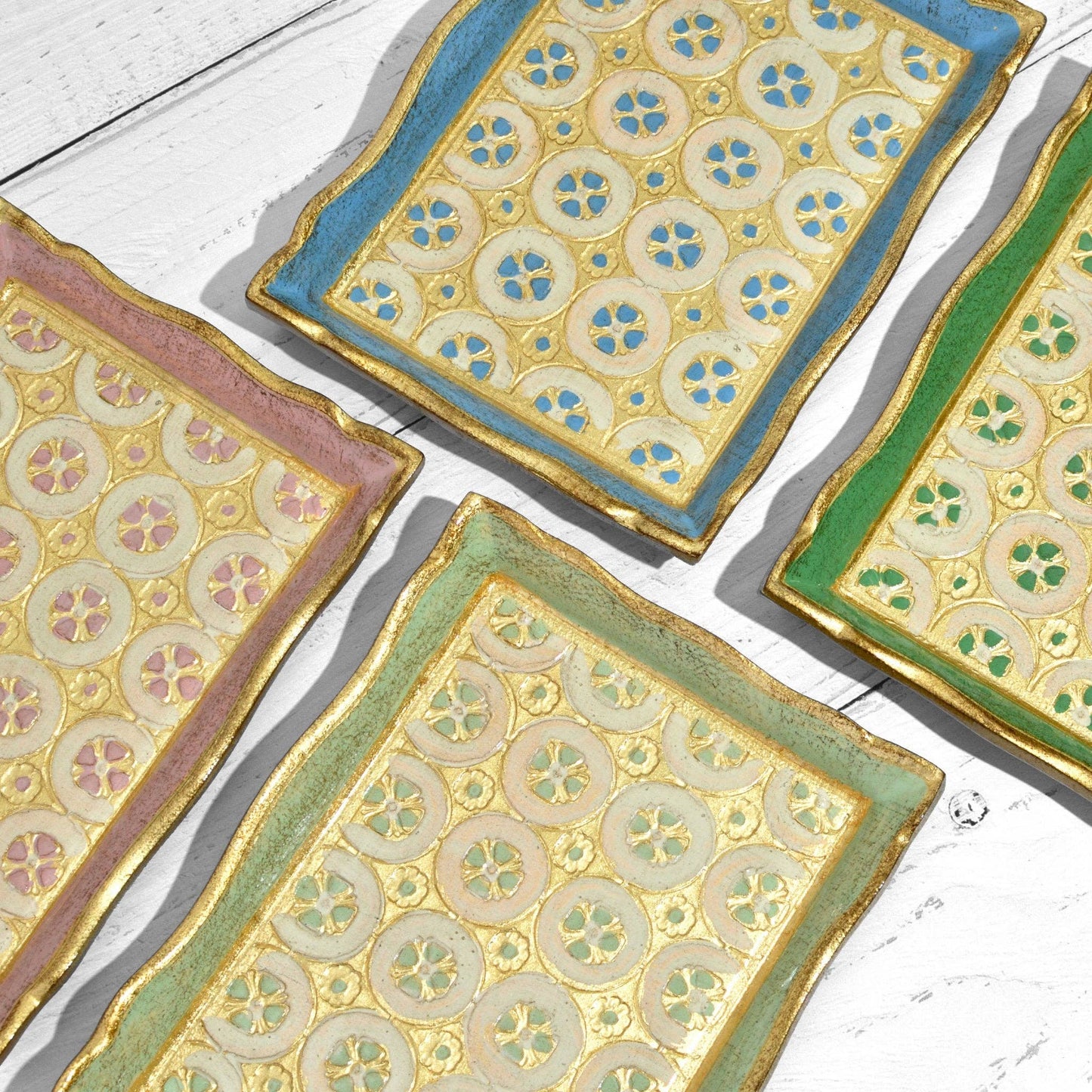 Florentine Carved Wood Rectangle Tessellated Mini Tray: Pink