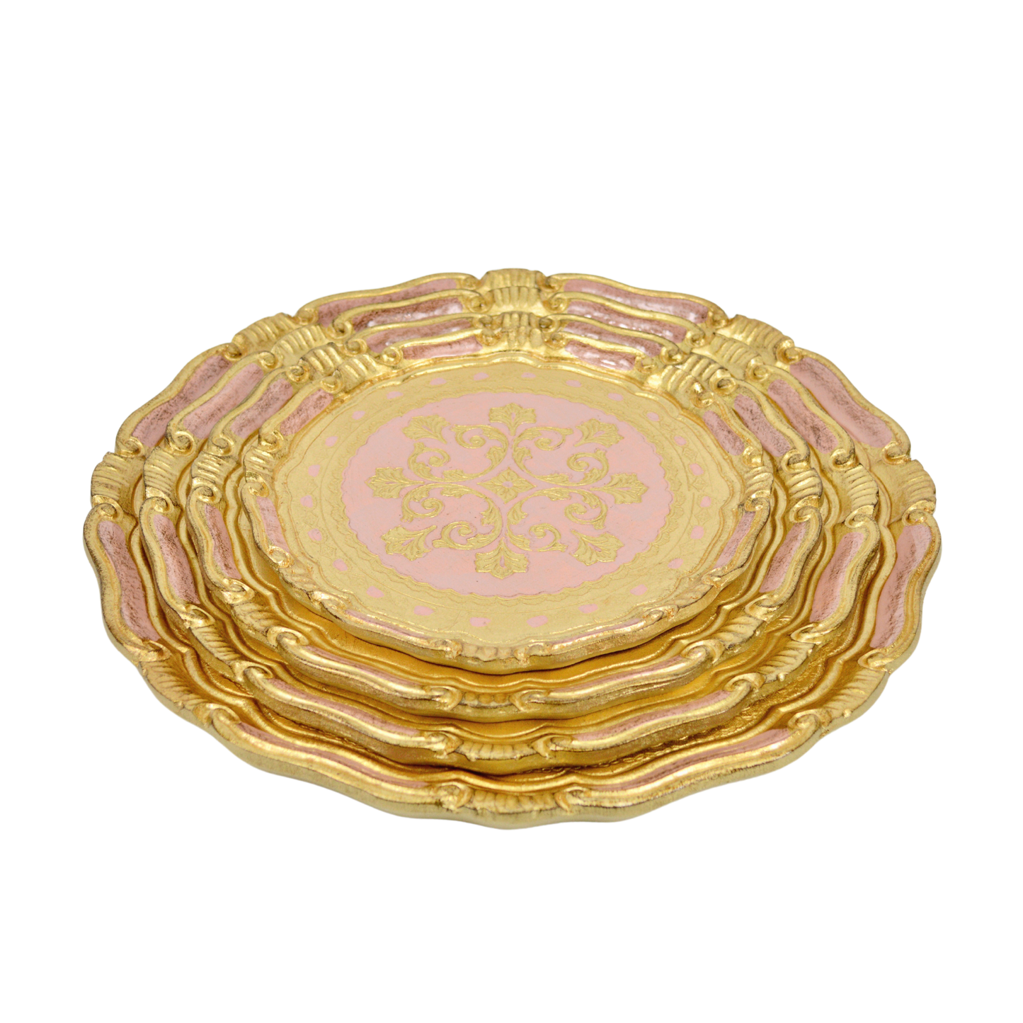 Florentine Carved Gilded Wood Circle Tray, Made in Italy: White / Small