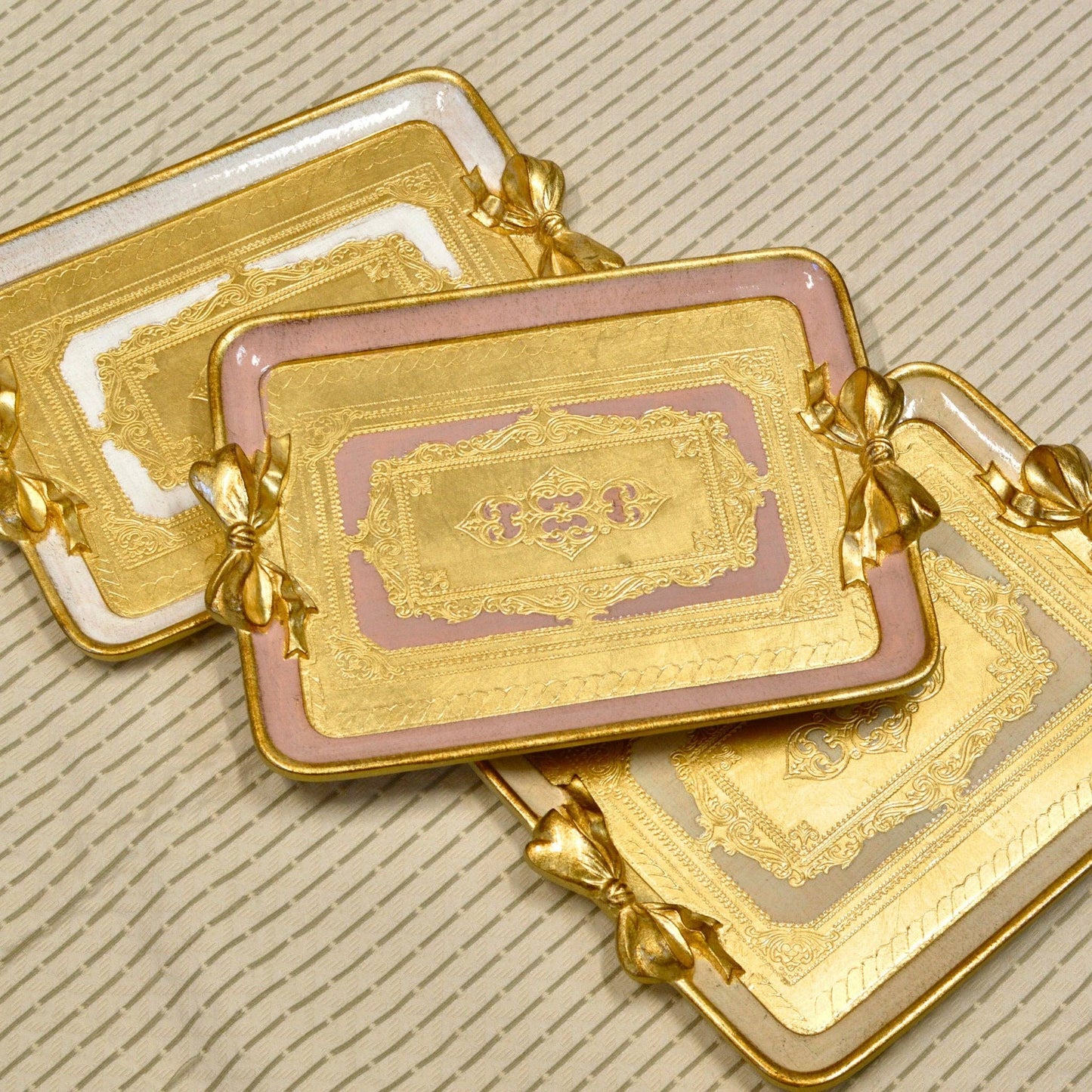 Florentine Carved Rectangle Bow Tray, Made in Italy: Cappuccino