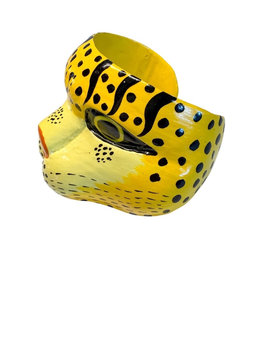 Vintage hand painted leopard face bracelet cuff