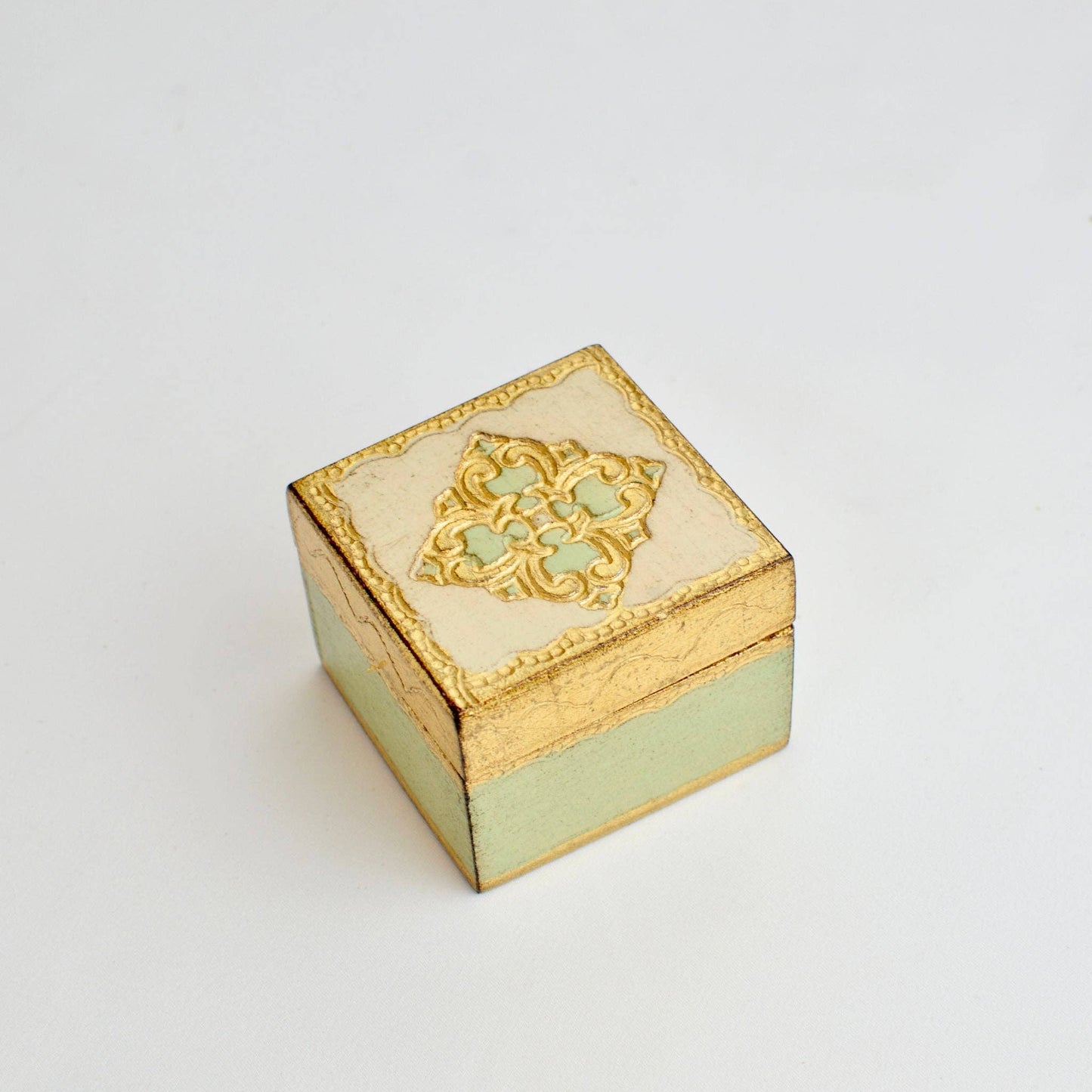 Florentine Carved Mini Wood Box with Lid, Ring Box: Sky Blue