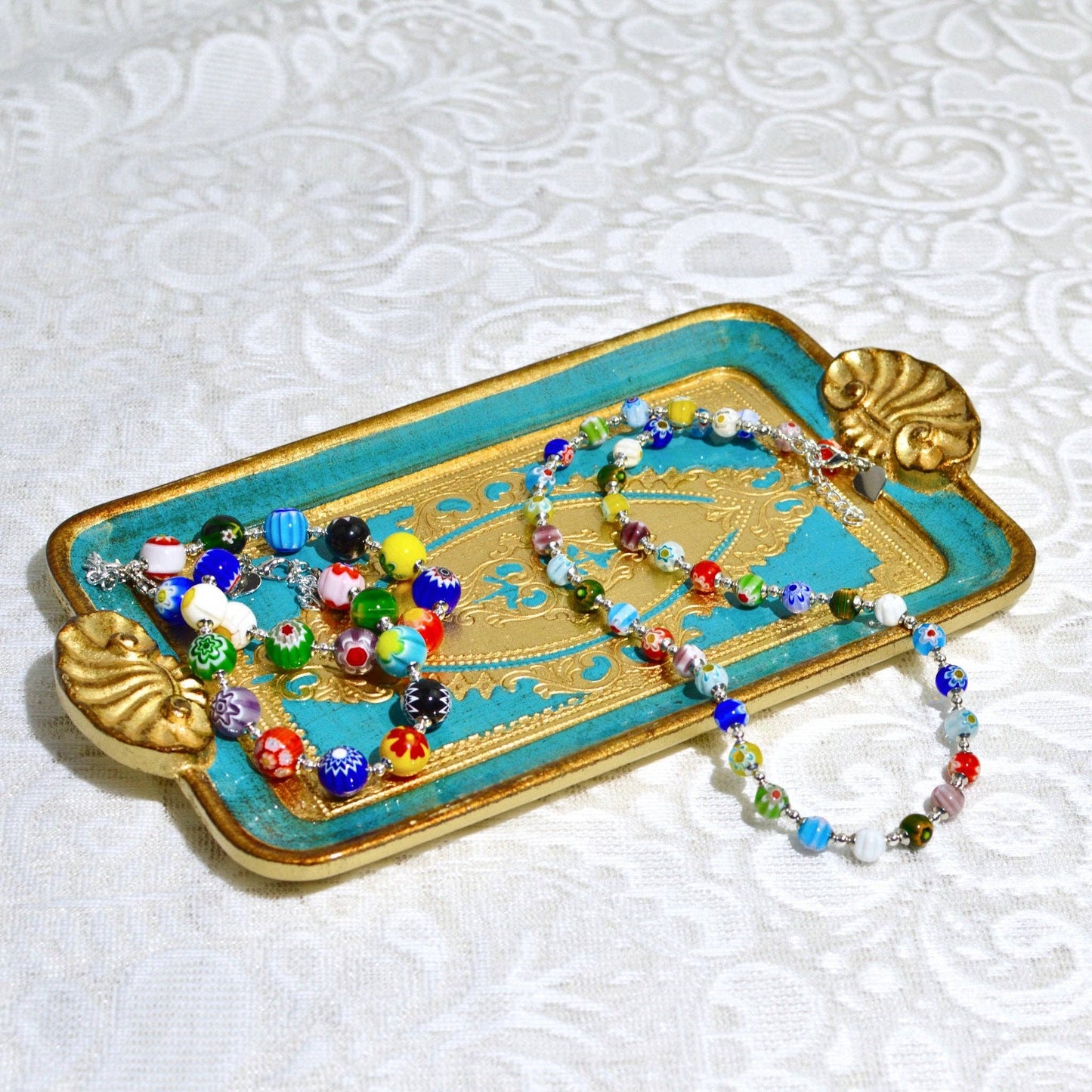 Florentine Carved Wood Rectangle Mini Tray with Shell Handles, Made in Italy: Sage Green