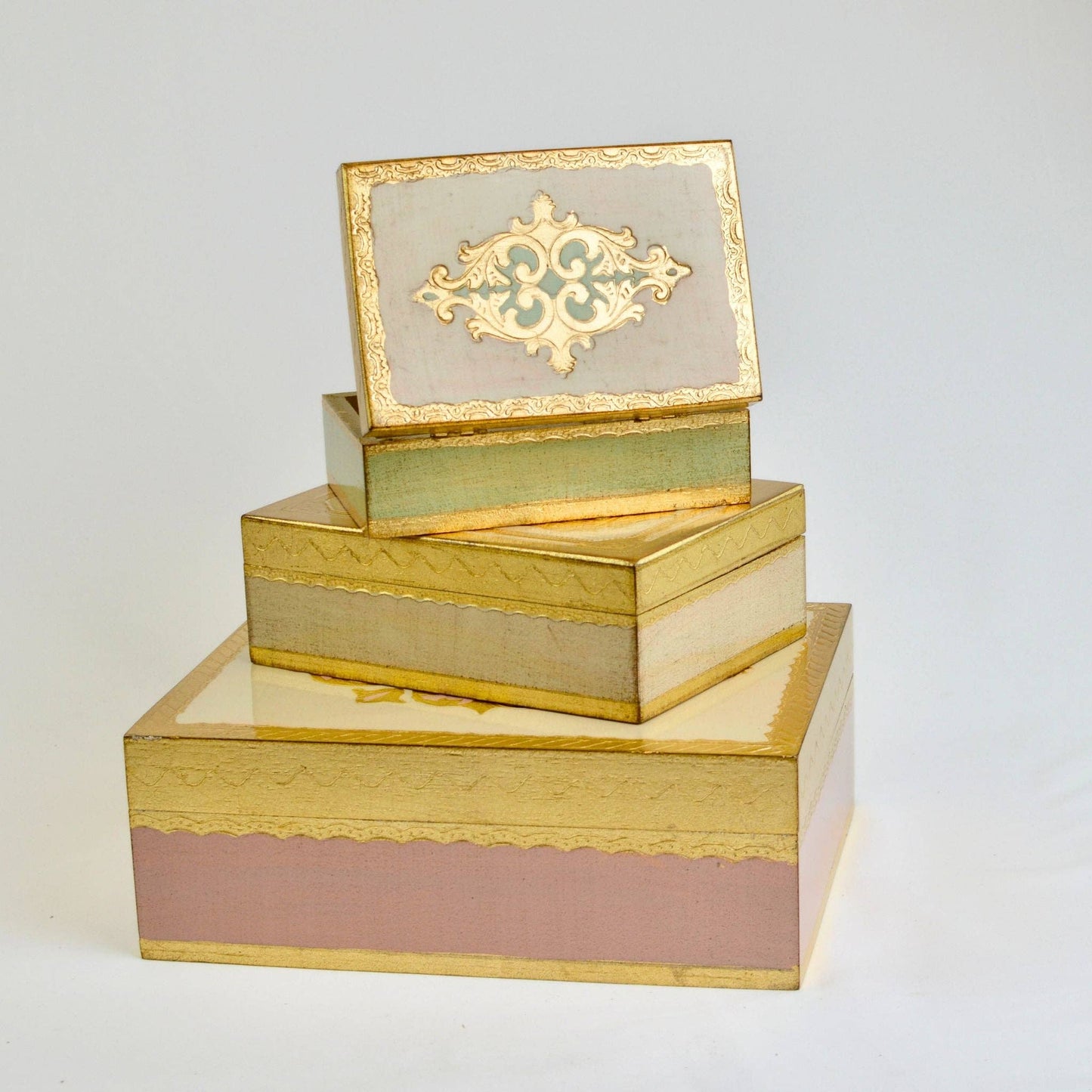 Florentine Carved Wood Dresser Box - Pink