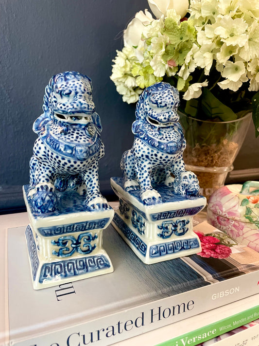 Blue and White Foo Dogs