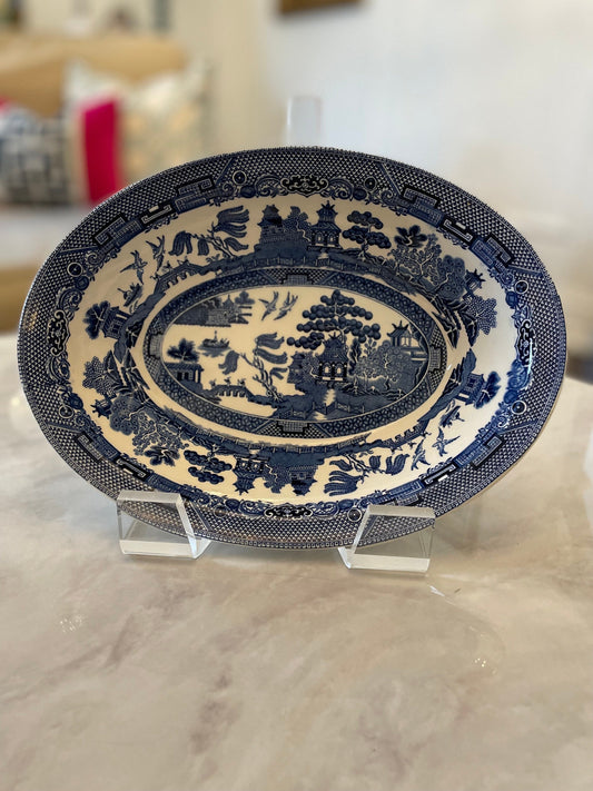 Vintage Johnson Bros Blue WIlliow Vegetable Dish, oval 10.25 inches