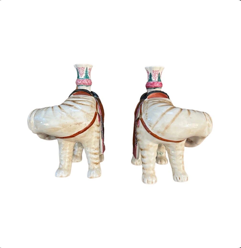 Pair of Wintherthur Mottahedeh Chinese Porcelain Elephant Candle Holders