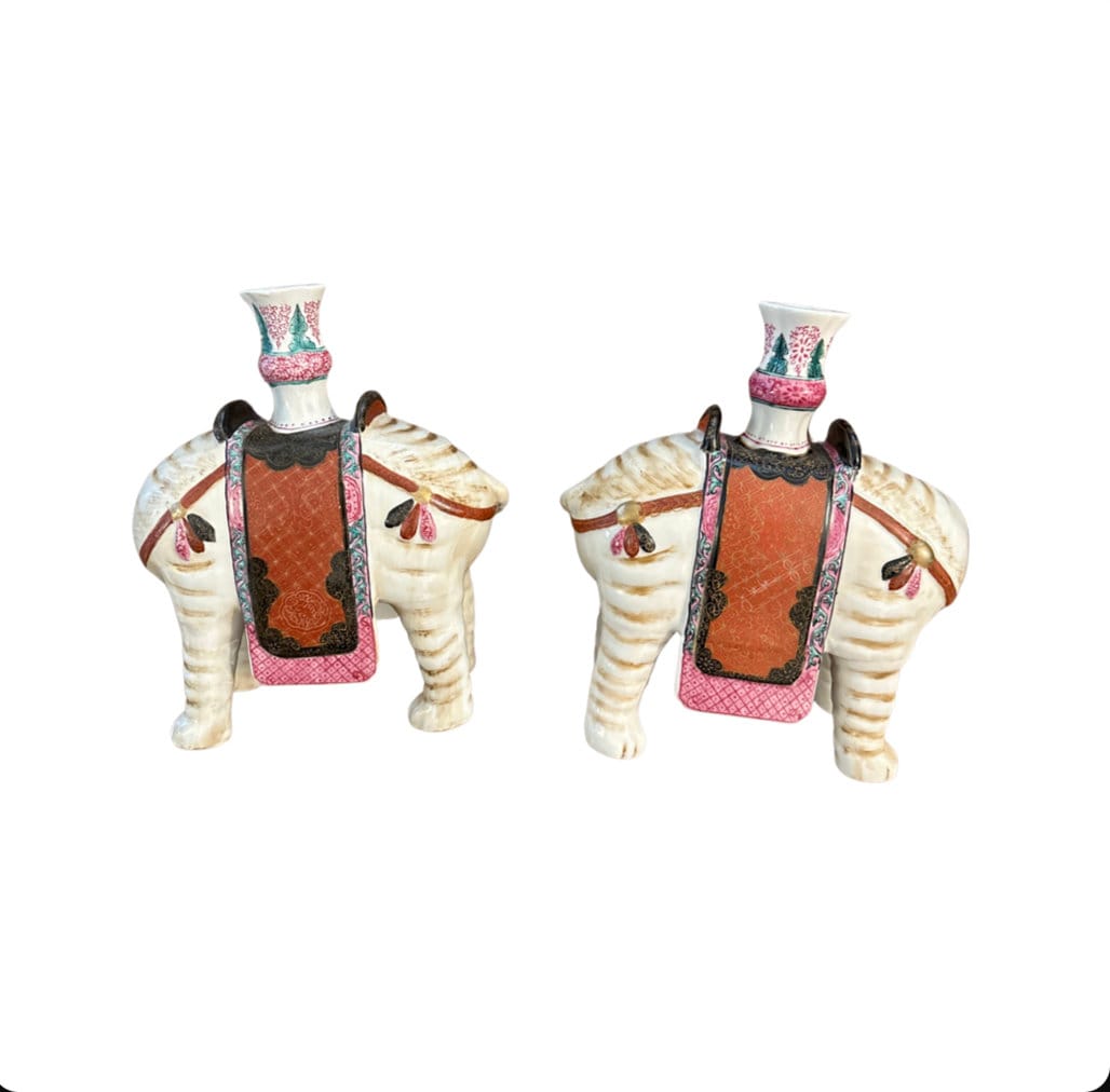 Pair of Wintherthur Mottahedeh Chinese Porcelain Elephant Candle Holders